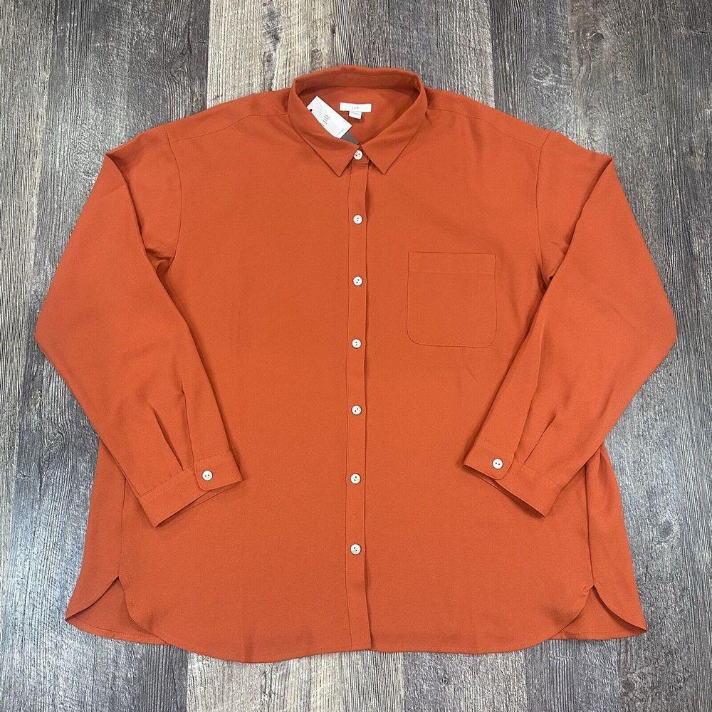 J. Jill Women's Campari Button Down Shirttail Crepe Long Sleeve Top Size Lg NWT